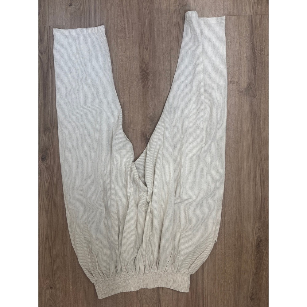 Jaded Gypsy Striped Linen Harem Pants Cream Grey Drop Crotch Boho Tapered Leg L - Picture 4 of 5
